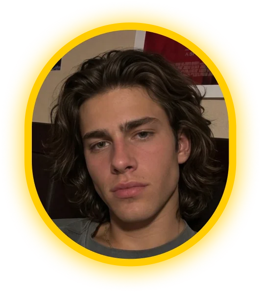 Glancely AI try-on output: long flowing dark hair, rendered on the user's photo from the front.